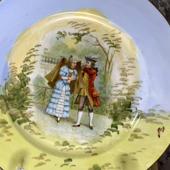 Vintage Limoges China France Hand-Painted Plate Courting Couple Chambon - Picture 3 of 5